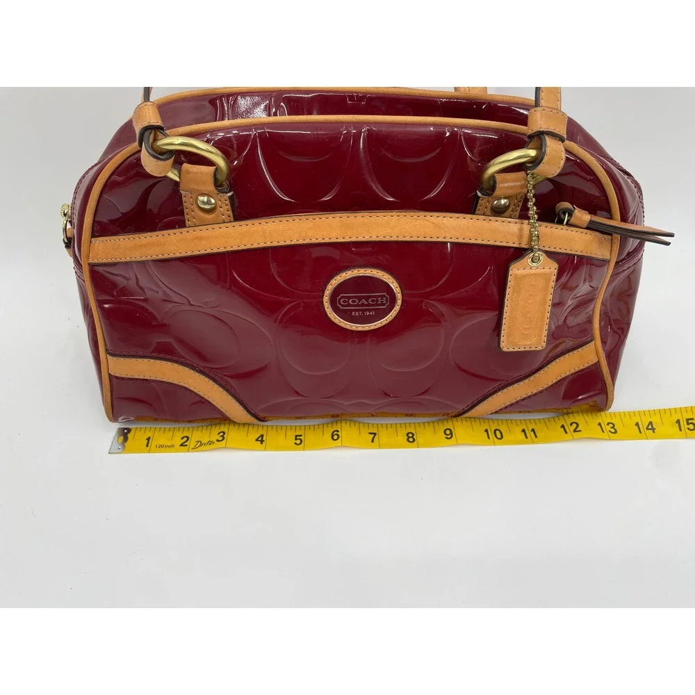 Coach Satchel Bag Women Medium Red Patent Leather Signature C Set Wallet Vintage